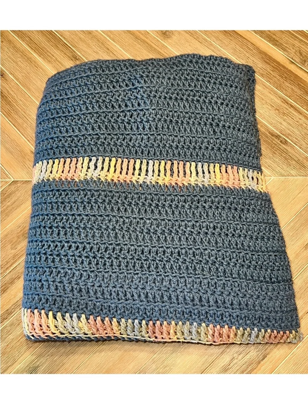 Vintage Handmade Crochet Knit Afghan Throw Blanket Grannycore Cottagecore Blue